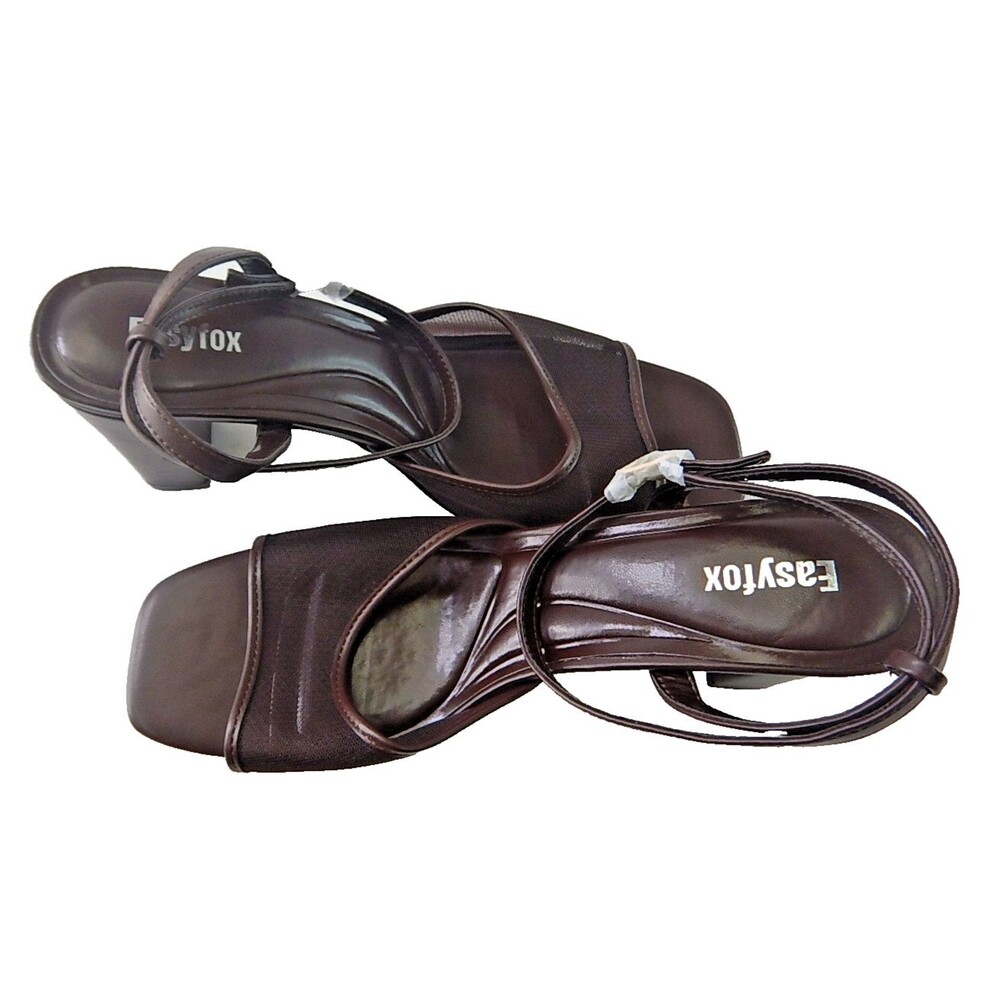 Easyfox Open Toe, Chunky High Heels, Chocolate Brown, Size 11
